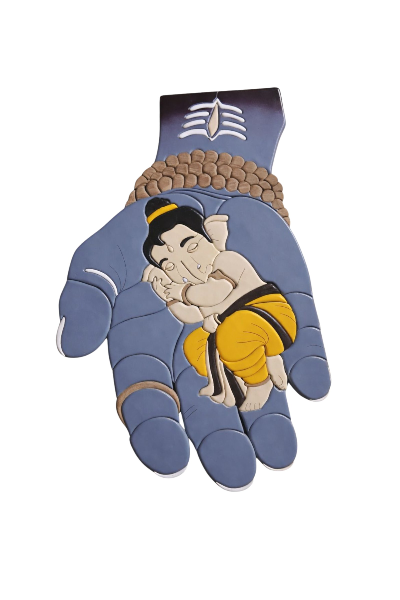Baby Ganesha on Lord Shiva's Hand Wooden Wall Art
