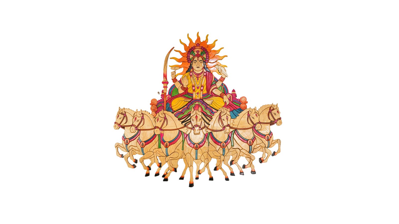 Surya Deva - Sun God Divine Wooden Carving with Radiant Energy